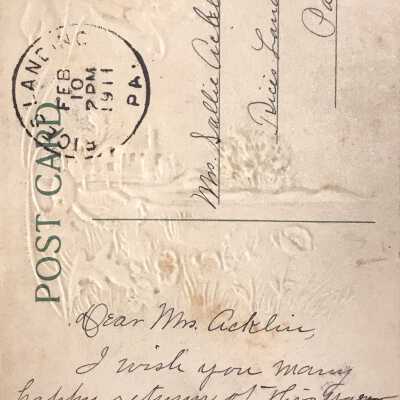 Ammons-Acklin Album - Postcard mailed to Sarah Zane (Covert) Acklin [1853-1911]