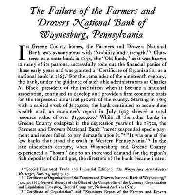Failure of the Farmers and Drovers National Bank of Waynesburg, Pennsylvania