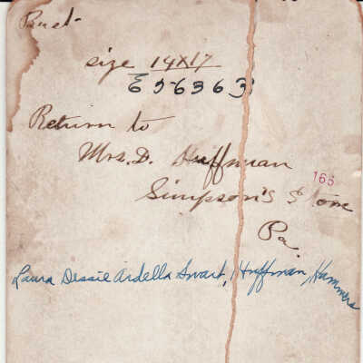 Laura Dessa Ardella (Swart) (Huffman) Hammers [1875-1957] - Reverse of image