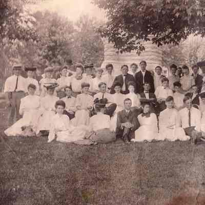 Waynesburg Album, Photo 25 - Group gathered by the Soldiers & Sailors Monument in Waynesburg, Greene County, Pennsylvania