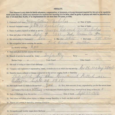 Compensation claim filed by Mary Ellen and J. W. McNicholas, as beneficiaries of George Edward McNicholas