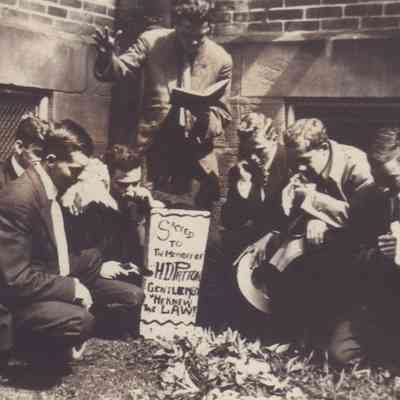 Waynesburg College Scrapbook, Photo 32 - Mock grave of Henry Dudley Patton [1845-1922], Acting President of Waynesburg College