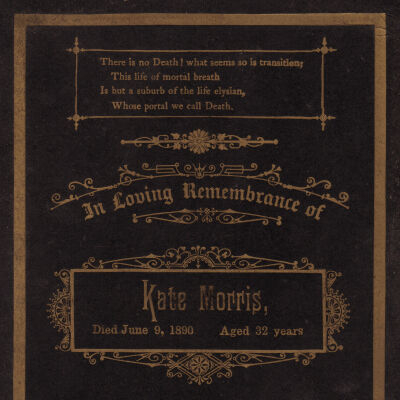 Rice-Fordyce Album 03, Photo 20 - Funeral card of Katherine "Kate" Morris [1858-1890]