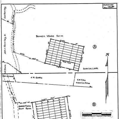 Bowen Wade Farm - Dunkard Township - Greene County - Pennsylvania - WPA Cemetery Plat: See WEB LINKS to DOWNLOAD high-resolution image.