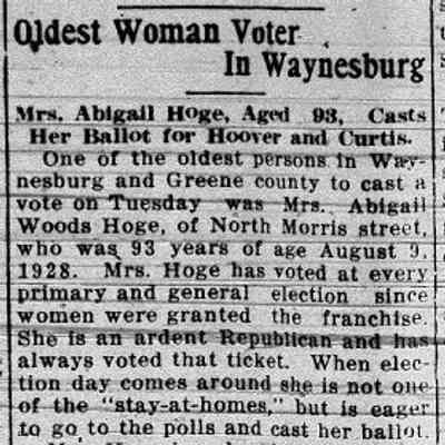 Waynesburg Republican - Article - "Oldest Woman Voter in Waynesburg" (8 November 1928)