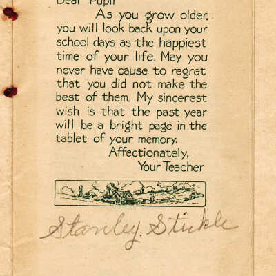 Souvenir program presented by Stanley A. Stickle, Teacher - Suplers Public School, District No. 17, Richhill Township, Greene County, Pennsylvania