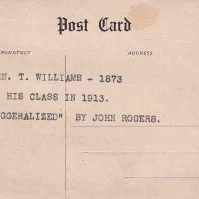 Postcard created by Daniel Theodore Williams, Waynesburg College, Class of 1873, to be sent to his classmates in 1913.