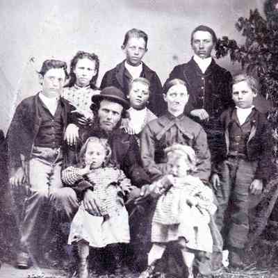 Stewart Album, Photo 39 - Israel Stewart and his wife, Rebecca (Phillips) Stewart, with their children