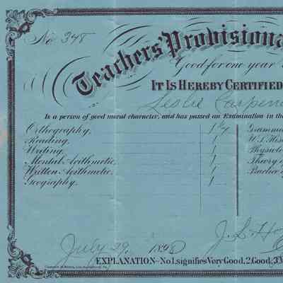 John Leslie Carpenter [1877-1968] - Teaching Certificate