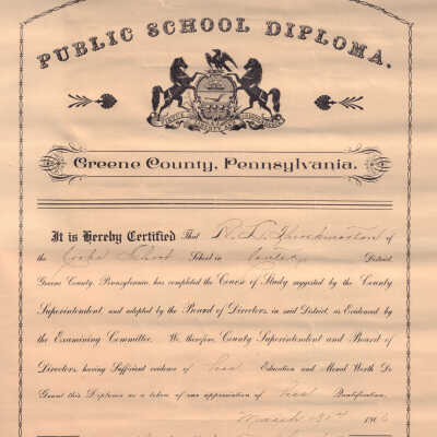 Robert Lawrence Throckmorton Sr. [1889-1964] - Public School Diploma, Greene County, Pennsylvania