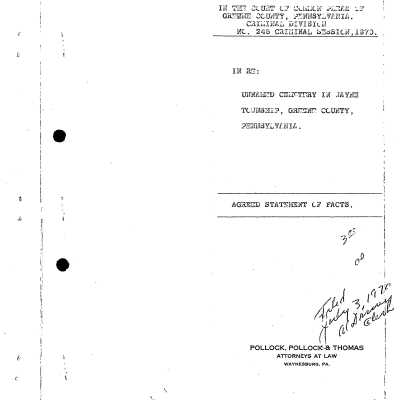 Brock Cemetery, Wayne Township, Greene County, Pennsylvania, No. 245 Criminal Sessions 1970