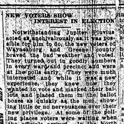 Waynesburg Republican - Article - "New Voters Show Interest in Election" (4 November 1920)
