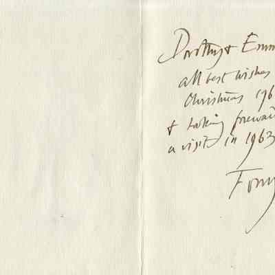 Holiday card sent from Newton Hadyn "Tony" Stubbing [1921-1983] to Emmett Foster Cary [1893-1980] and his wife, Dorothy Simpson (Minor) Cary [1894-1969]: See WEB LINKS to DOWNLOAD high-resolution image.