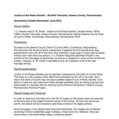 Justice of the Peace Docket (Full Color - 74 pages): See WEB LINKS to DOWNLOAD PDF document file.