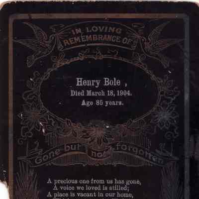 Funeral card of Henry Bowler [1818-1904]
