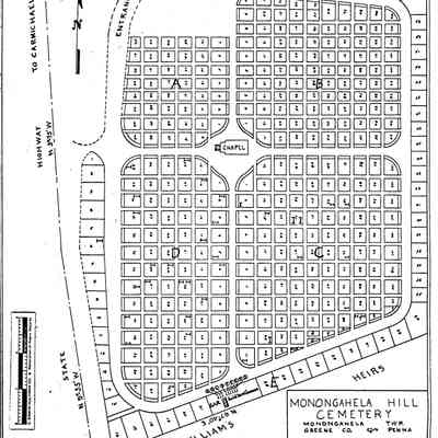 Monongahela Hill - Monongahela Township - Greene County - Pennsylvania - WPA Cemetery Plat: See WEB LINKS to DOWNLOAD high-resolution image.