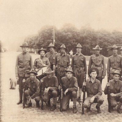 Soldiers at the Waynesburg & Washington Railroad Station