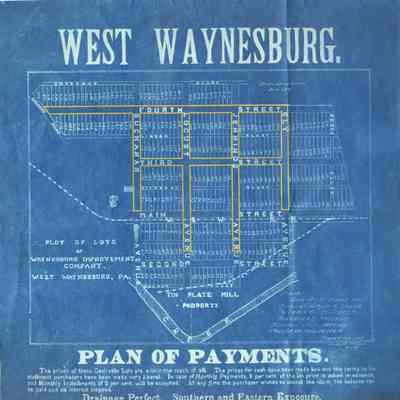 Blueprint of Waynesburg Improvement Company lot plan for West Waynesburg, Greene County, Pennsylvania (also known as Bucktown)