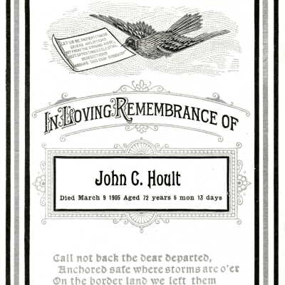 Toothman-Hoult Album, Photo 02 - Funeral card of John Cunningham Hoult [1832-1905]