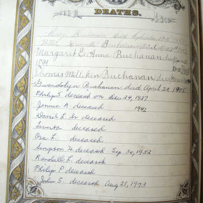 Philip Swart Buchanan Family Bible, Deaths
