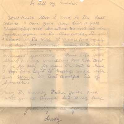 J. H. and Elizabeth (Throckmorton) Wood Family Bible - Letter from William Sheridan Wood [1868-1958] to his children