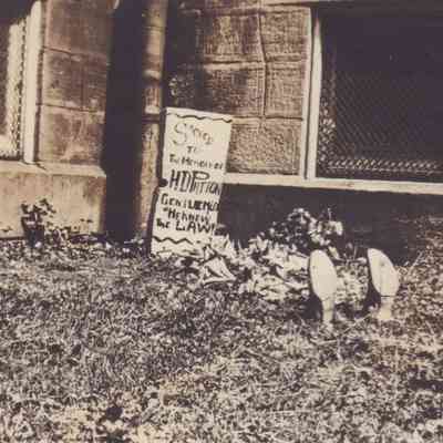Waynesburg College Scrapbook, Photo 31 - Mock grave of Henry Dudley Patton [1845-1922], Acting President of Waynesburg College