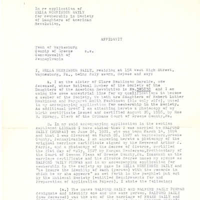 Affidavit of Nella (Hoskinson) Baily, dated 11 July 1972, attesting to the identity of Ralford Baily, a/k/a Ralford Baily Purman