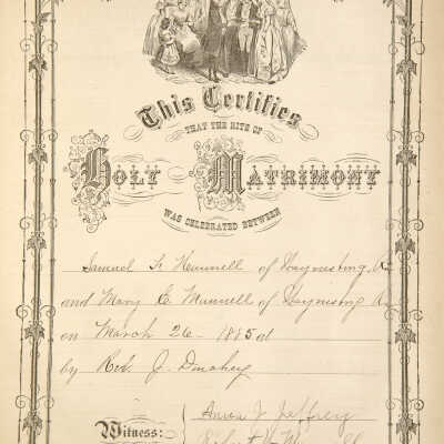 Samuel F. Hunnell Family Bible, Marriage Certificate