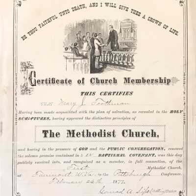 First Methodist Church (Fairmont, West Virginia) membership - Martha Jane (Hoult) Toothman