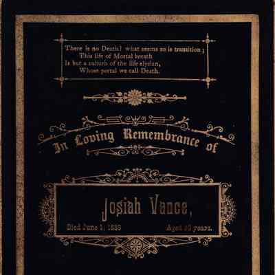 Funeral card of Josiah Vance [1858c-1889]