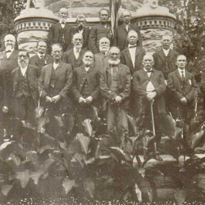 Waynesburg Prosperous and Beautiful, page 028 - Civil War veterans in front of the Soldiers and Sailors Monument in Monument Park