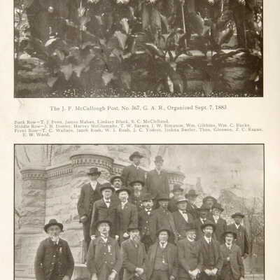 Civil War veterans in front of the Soldiers and Sailors Monument