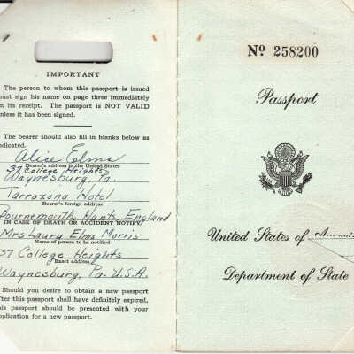Passport of Alice Holland Elms