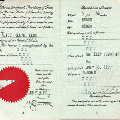 Passport of Alice Holland Elms