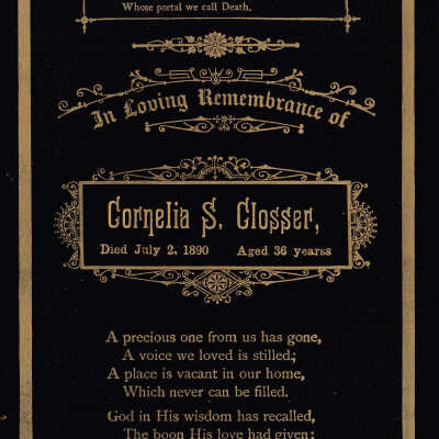 Closser Album 03, Photo 01 - Cornelia (Scott) Closser Funeral Card