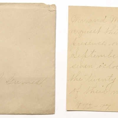 Clemens-Grimes wedding anniversary party invitation, preserved in William M. Clemens Family Bible