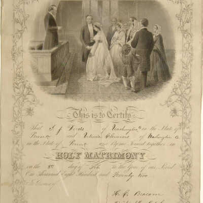 Deeds-Clemens marriage certificate, 8 February 1872, Washington County, Pennsylvania
