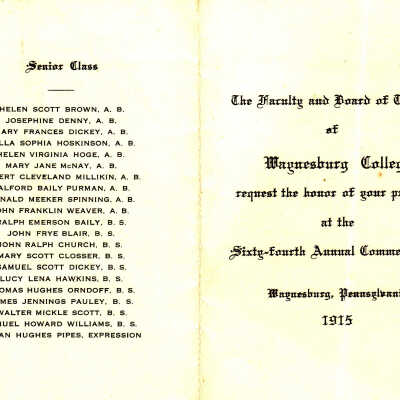 Graduation Announcement, Waynesburg College, Class of 1915 (Waynesburg, Pennsylvania)