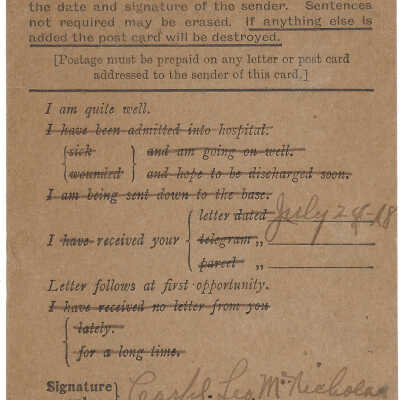 Leo McNicholas (France), to Mary E. McNicholas (Ned, Pennsylvania)