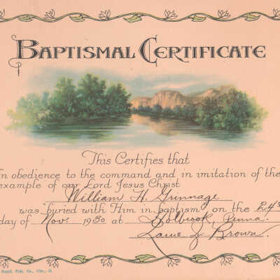 Baptism - William H. Grinage (a/k/a William H. Grinnage)
