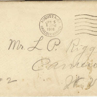 Walter Riggle (Camp Hancock, Georgia) to L. P. Riggle (Cameron, WV), letter, 4 January 1918