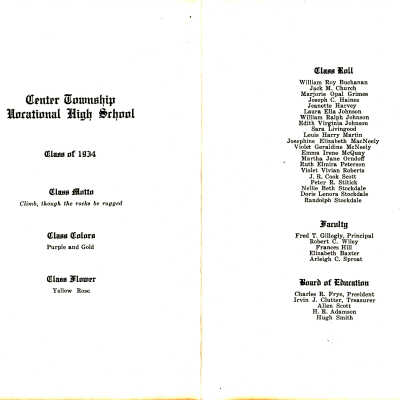 Center Township Vocational High School, Class of 1934 - Graduation Program