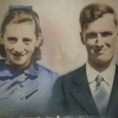 Russell Glenn Leasure and his wife, Melvena Bertha (Staggers) (Leasure) Clark on their wedding day, 5 September 1938