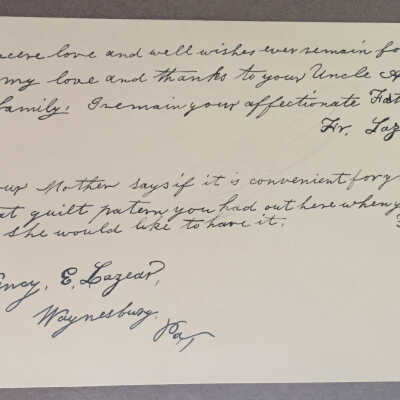 Letter from Francis Lazear to Nancy E. Lazear
