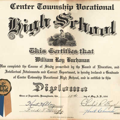 Center Township Vocational High School Diploma - William Roy Buchanan (Class of 1934)