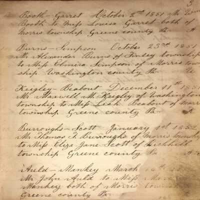 Rev. Luther Axtell Marriage Record Ledger - Page 3