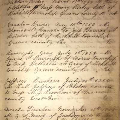 Rev. Luther Axtell Marriage Record Ledger - Page 13
