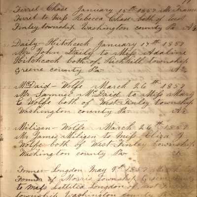 Rev. Luther Axtell Marriage Record Ledger - Page 11