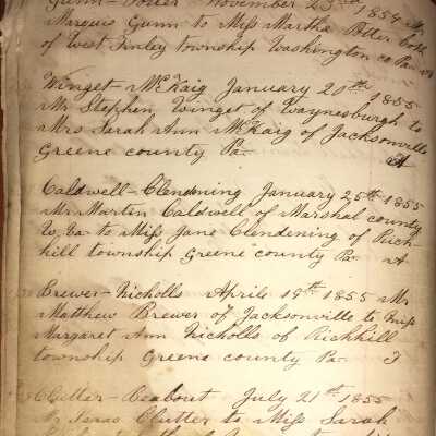 Rev. Luther Axtell Marriage Record Ledger - Page 8