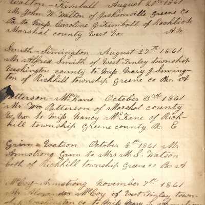 Rev. Luther Axtell Marriage Record Ledger - Page 20